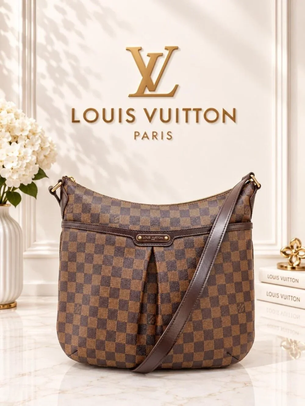 Authentic Louis Vuitton Bloomsbury GM Damier Ebene Crossbody